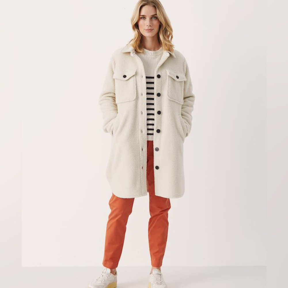 NWT Part Two Kerstin Oatmeal Cream Teddy Coat Shacket Size 6 Small